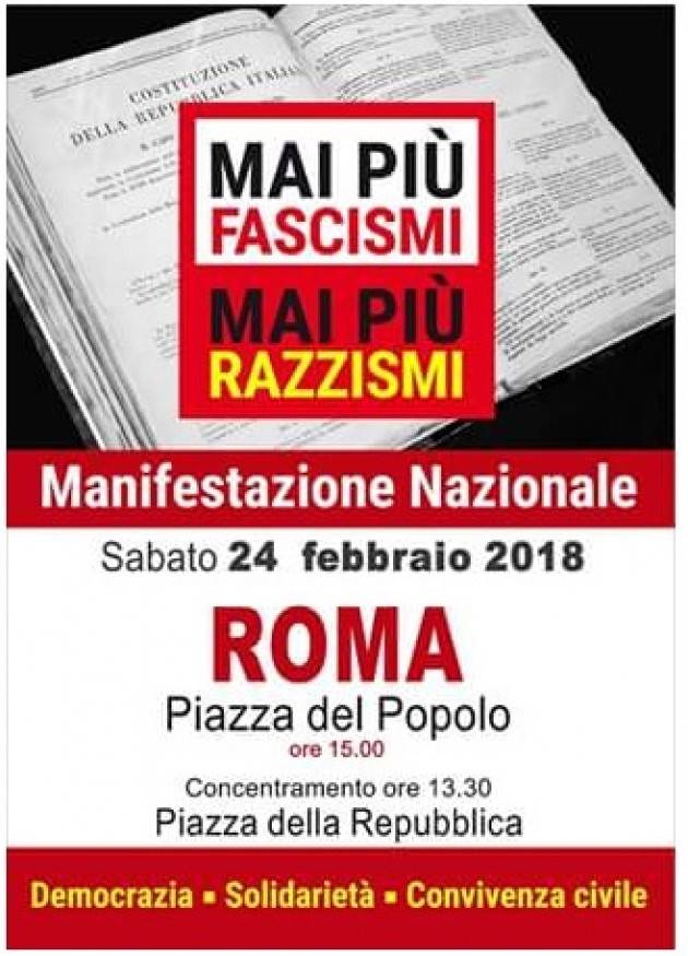 Anpi Tutti a Roma alla manifestazione antifascista  di sabato 24 febbraio 2018