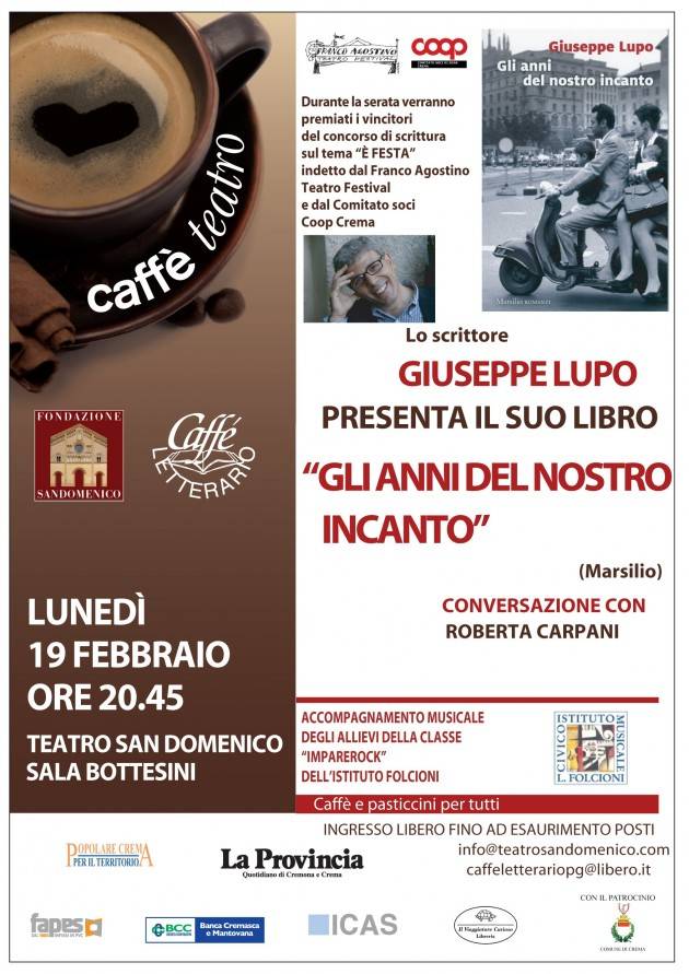 L'ECOLIBRI Caffè Letterario. Lunedì 19 febbraio 2018  in sala Bottesini del teatro San Domenico di Crema, ore 20.45, ingresso libero