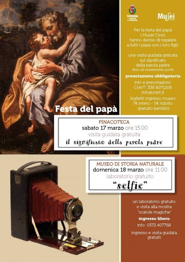 Cremona Musei Civici: due appuntamenti speciali per la Festa del papà il 17 e 18 marzo