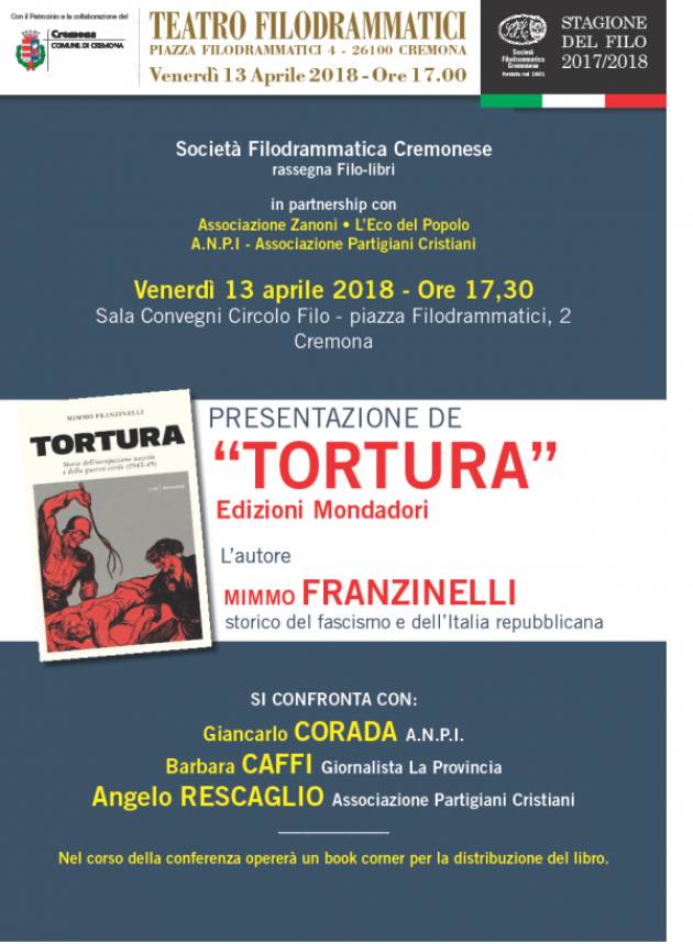 L’ECOLIBRI Mimmo Franzinelli presenta ‘Tortura’ il 13 aprile al Filo