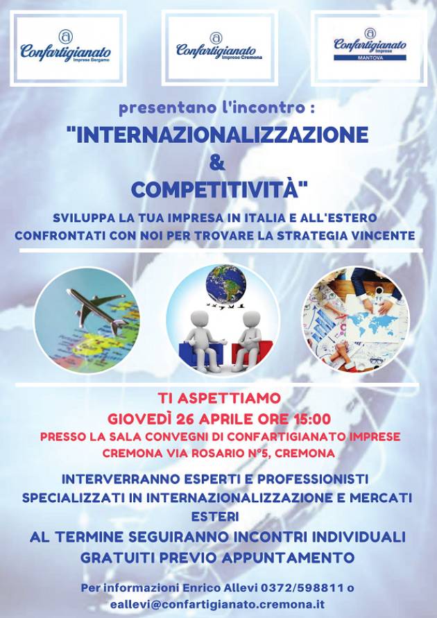 A Cremona un incontro informativo su Internazionalizzazione e Competitività