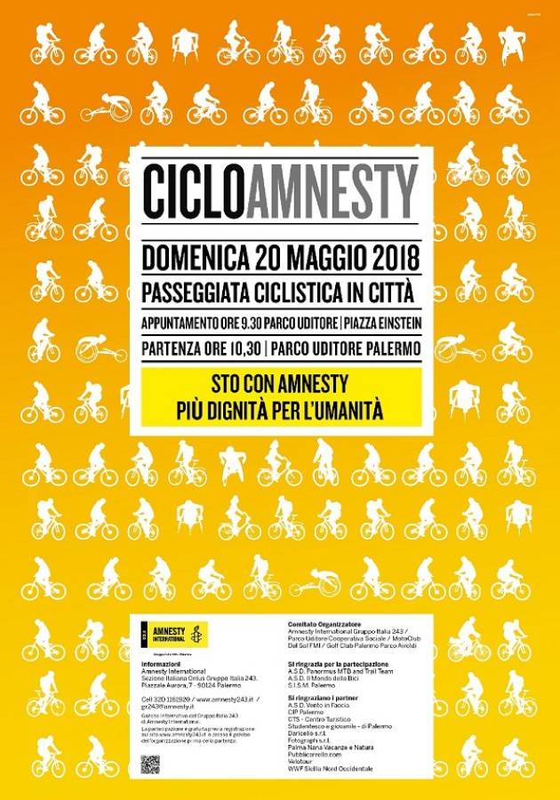 Amnesty International ‘CicloAmnesty’, in programma il 20 maggio 2018, a Palermo