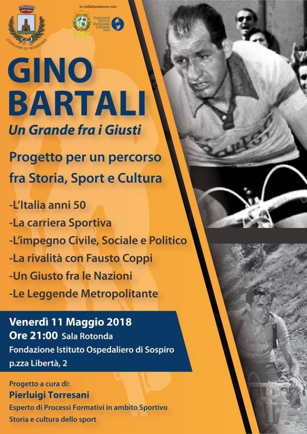 Sospiro dedica una serata al campione del ciclismo Gino Bartali il prossimo venerdì 11 maggio