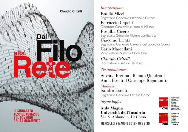 Cgil Il sindacato Tessile Comasco  presenta il libro ‘Dal Filo alla rete’ il 9 maggio