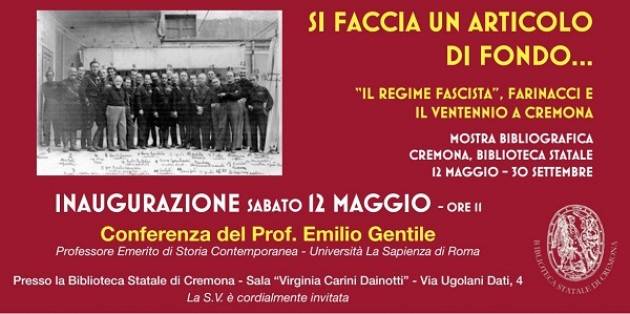 Biblioteca Statale di Cremona: inaugurazione mostra sul Regime Fascista a Cremona sabato 12/05