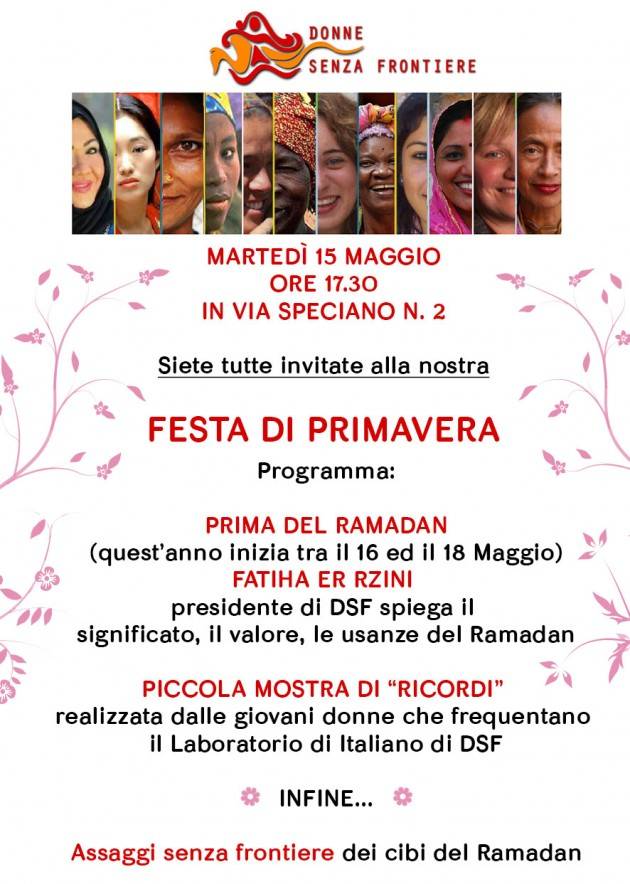 Donne Senza Frontiere Cremona invita alla sua Festa di Primavera, il 15 Maggio