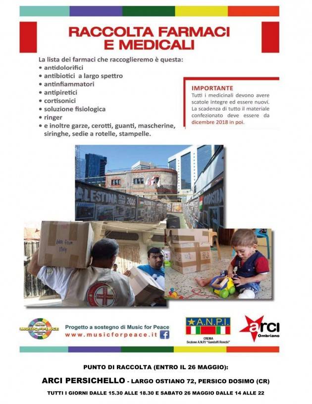 Arci Persichello organizza la raccolta farmaci e medicinali per la Palestina