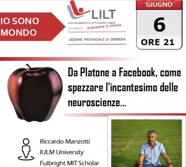Evento filosofico a Cremona il prossimo 6 giugno a Palazzo trecchi  IO SONO MONDO con Riccardo Manzotti