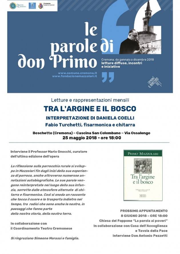 A Cremona Progetto Le Parole di don Primo: il 25 maggio Tra l'argine e il bosco