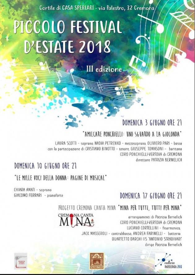 Cremona: Piccolo Festival d'Estate III edizione 3, 10 e 17/6
