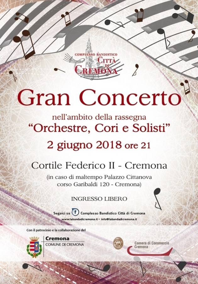  Cremona: il 2 giugno concerto del complesso bandistico 'Città di Cremona'