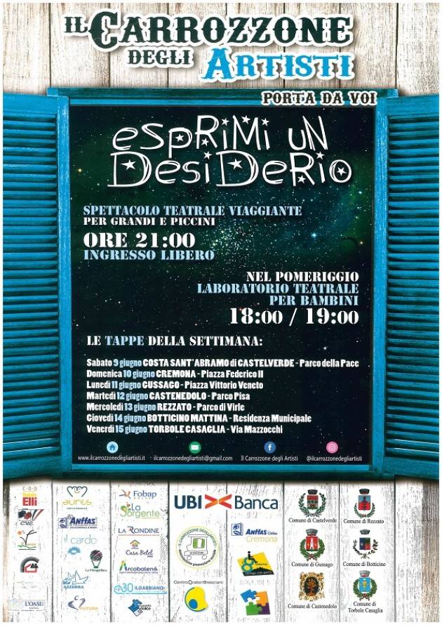 Cremona: 9 e 10 giugno lo spettacolo itinerante 'Esprimi un desiderio'