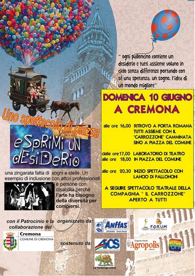 CREMONA Spettacolo di teatro con ‘Il carrozzone degli artisti’ Domenica 10 giugno