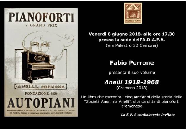 Cremona: venerdì 8 giugno Fabio Perrone presente il suo 'Anelli 1918-1968'