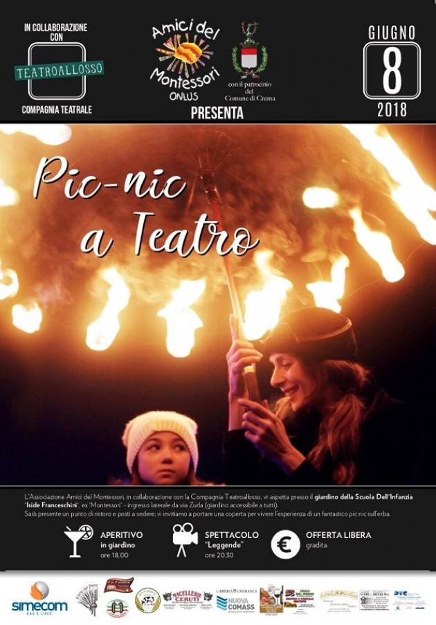 Crema: 8/6 'Pic-nic a teatro' con l'Associazione Amici del Montessori onlus