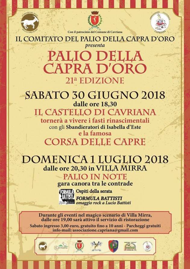 Palio della Capra d'Oro a Cavriana: 21^ edizione al via sabato 30 giugno