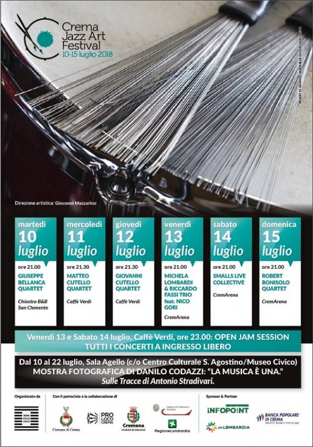  Crema: IV edizione del Crema Jazz Art Festival dal 10 al 15 luglio
