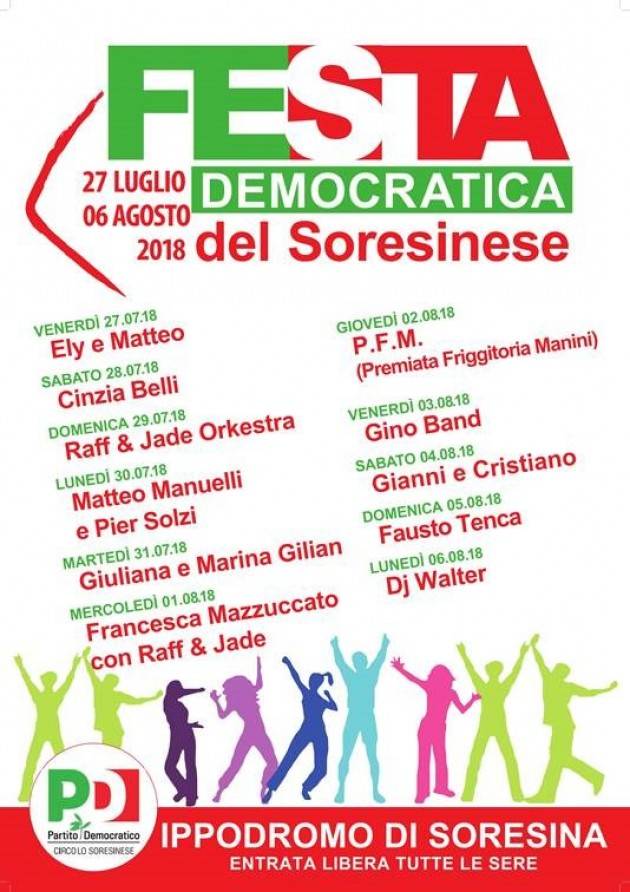 La Festa Democratica di Soresina continua e fino al 6 agosto.