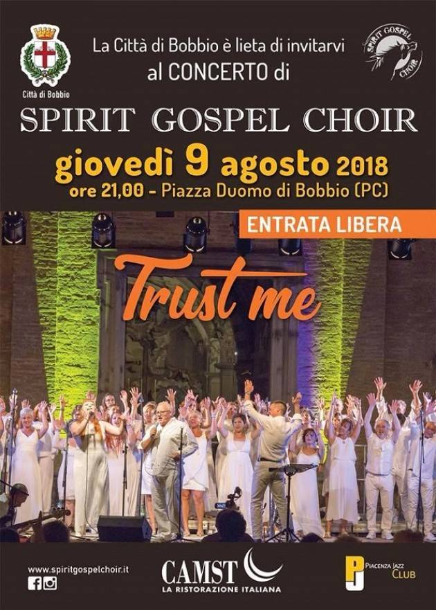 Il 9/8 a Bobbio l'inno di Spirit Gospel Choir alla fiducia e alla speranza