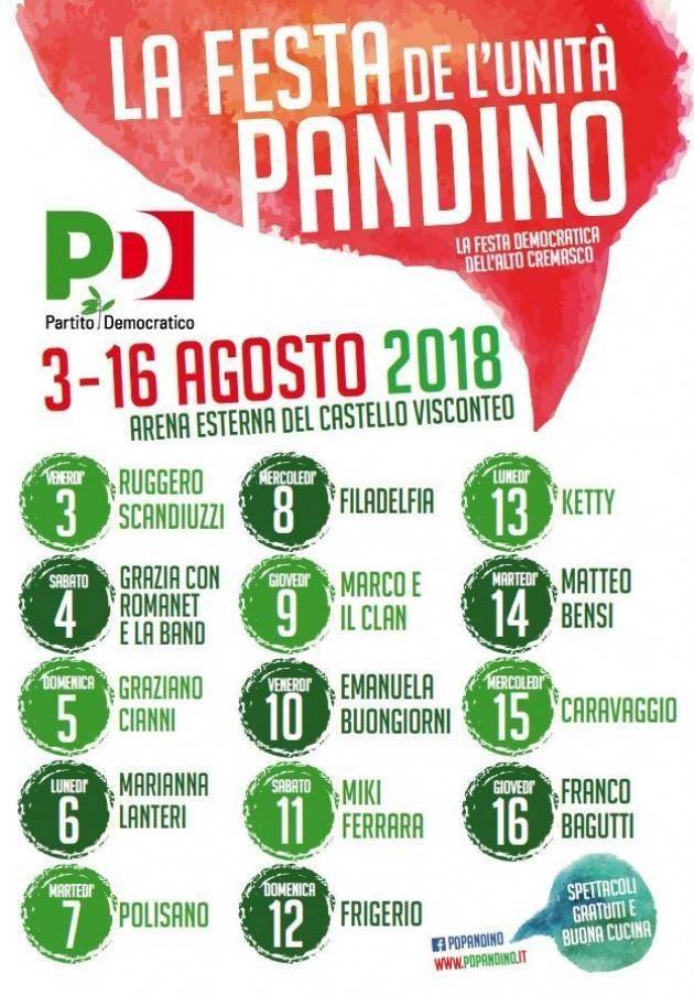 E la Festa dell'Unità di Pandino continua fino 16 agosto