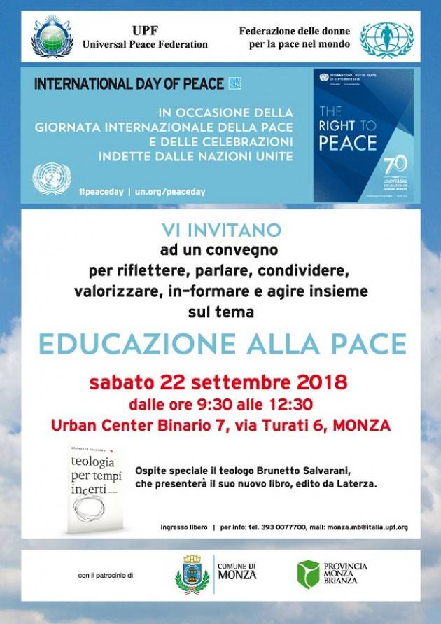Educazione alla pace sabato 22 settembre a Monza