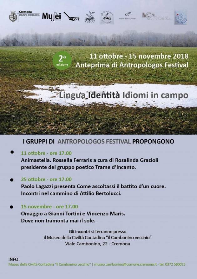 Cremona: seconda edizione dell'Anteprima di Antropologos Festival Evento del 15 novembre