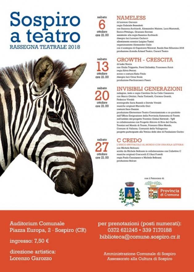 SOSPIRO A TEATRO RASSEGNA TEATRALE 2018 Evento di sabato 20 ottobre