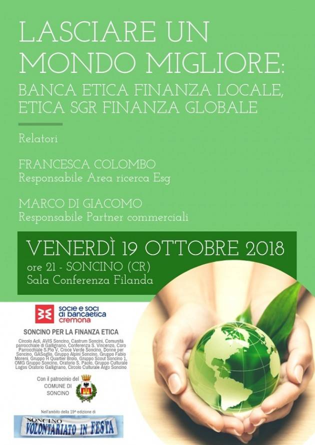 Il 19 ottobre fianza etica a Soncino