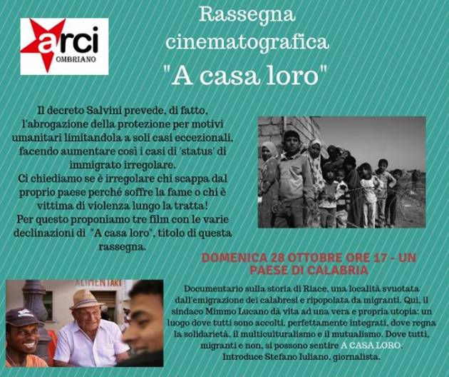 Arci Ombriano Domenica 28 proiezione  Documentario sulla storia di Riace