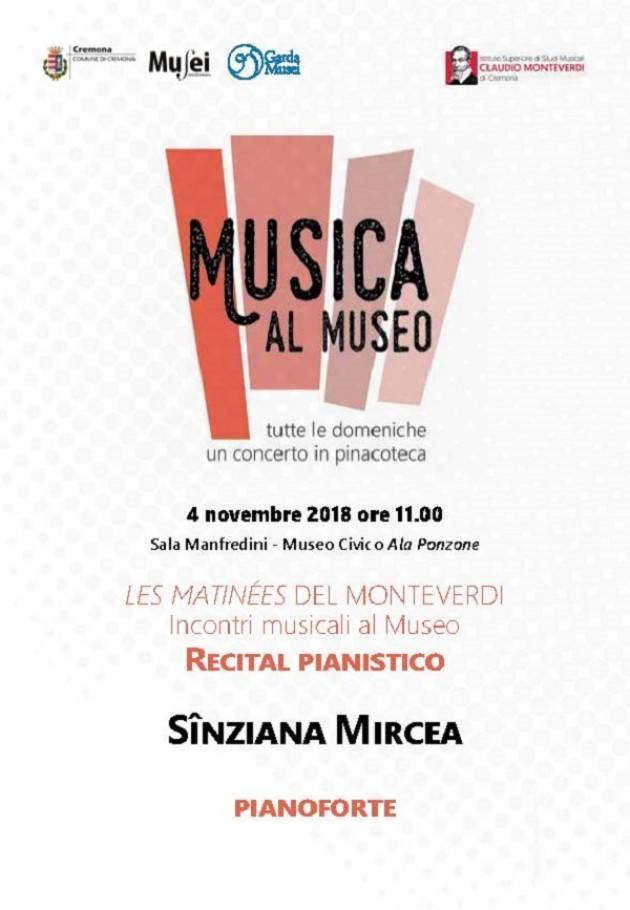 Cremona: domenica 4 novembre recital pianistico con Sînziana Mircea