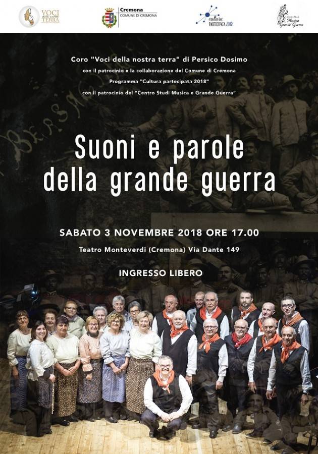 A Cremona SUONI E PAROLE DELLA GRANDE GUERRA con il coro ‘Voci della nostra terra’ il 3 novembre