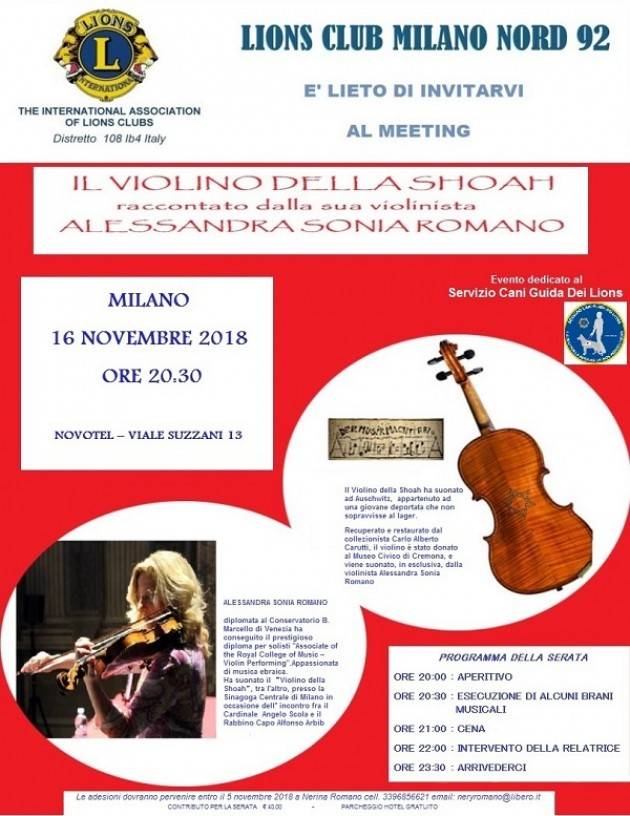 Milano: il violino della Shoah venerdì 16 novembre