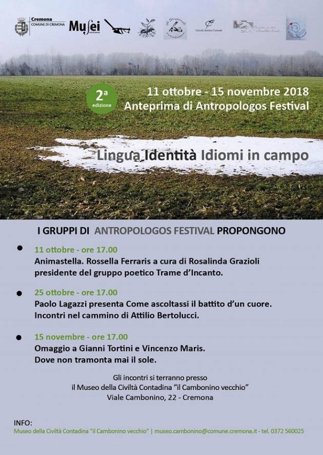 Cremona: il 15 novembre  Antropologos Festival con Marina Grazioli e Lucia Zanotti
