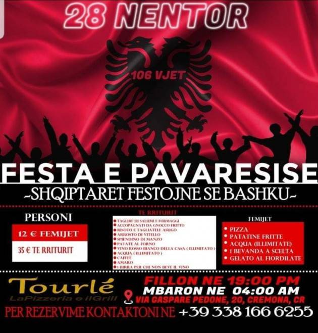 Festa nazionale dell’Albania. I cittadini albanesi di Cremona festeggiano