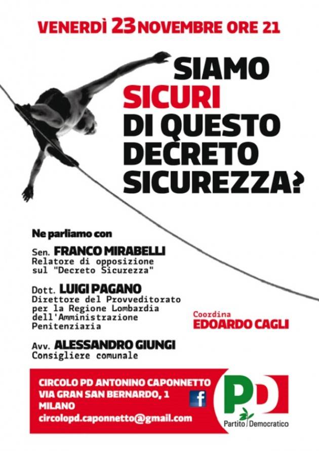 Milano: il 23/11 'Siamo sicuri di questo decreto sicurezza?'