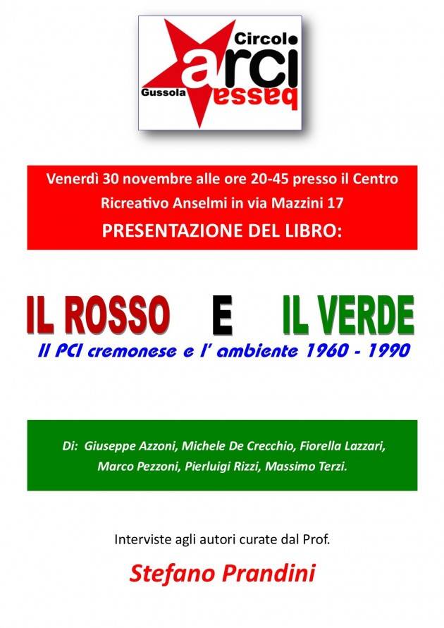 L’ECOLIBRI  A Gussola presentazione ‘Il rosso e il verde: il PCI cremonese e l'ambiente 1960 – 1990'