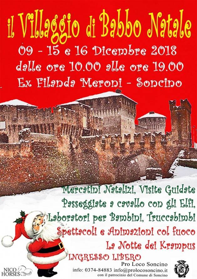 Natale a Soncino: il 9, il 15 e il 16 dicembre 2018