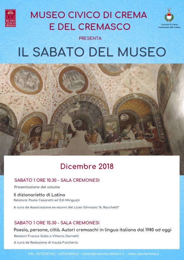 Crema appuntamenti di dicembre della rassegna ‘Il sabato del Museo'