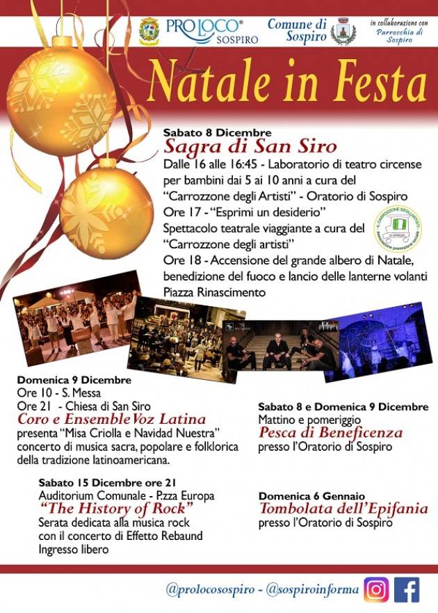 SOSPIRO - NATALE IN FESTA 2018 Evento Sabato 15 dicembre 