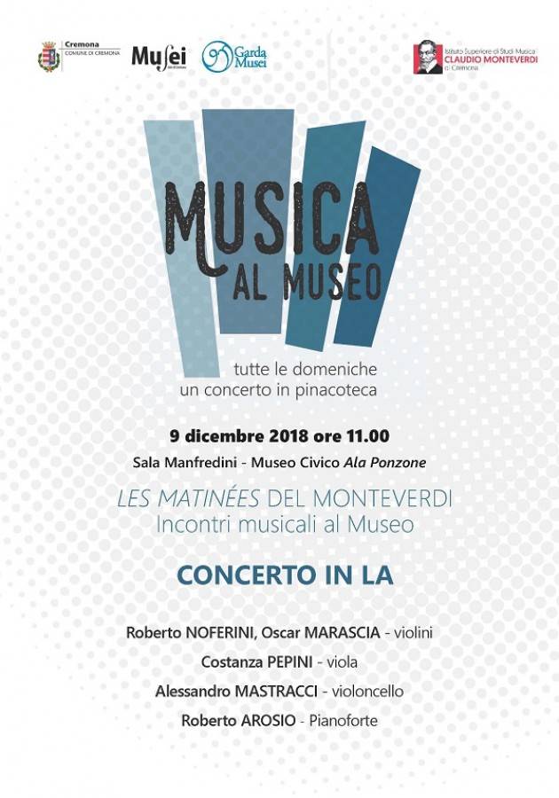 Cremona Musica al Museo, domenica 9 dicembre c’è il Concerto in La