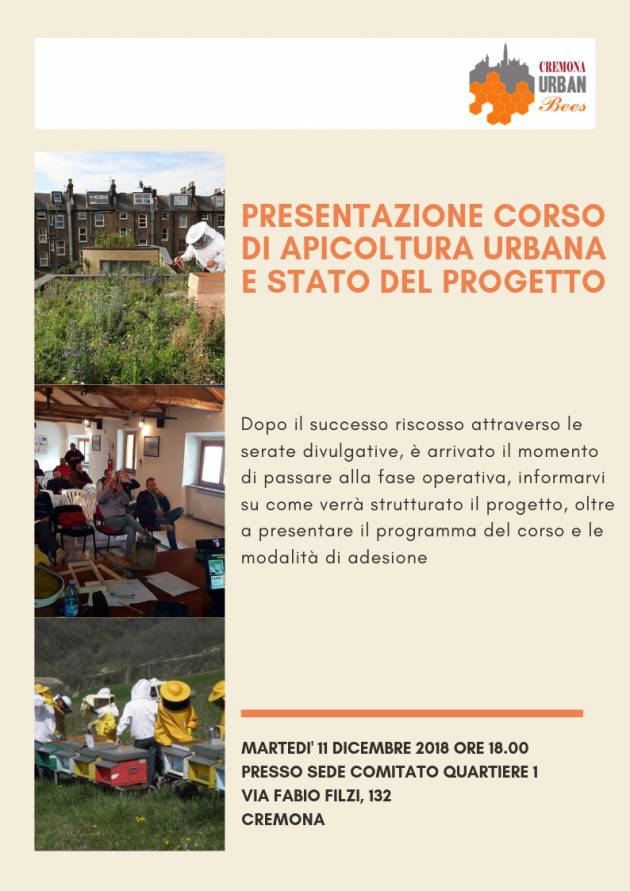 Cremona Urban Bees , incontro   l’11 dic. per installare e gestire l'apiario collettivo