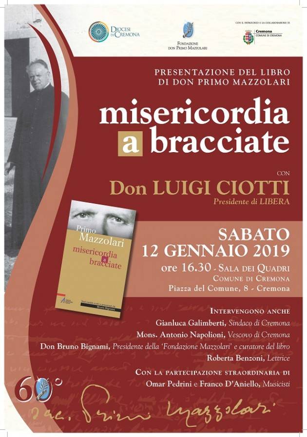 Cremona A Palazzo Comunale-sabato 12 gennaio 2019- viene presentato il libro Misericordia a bracciate