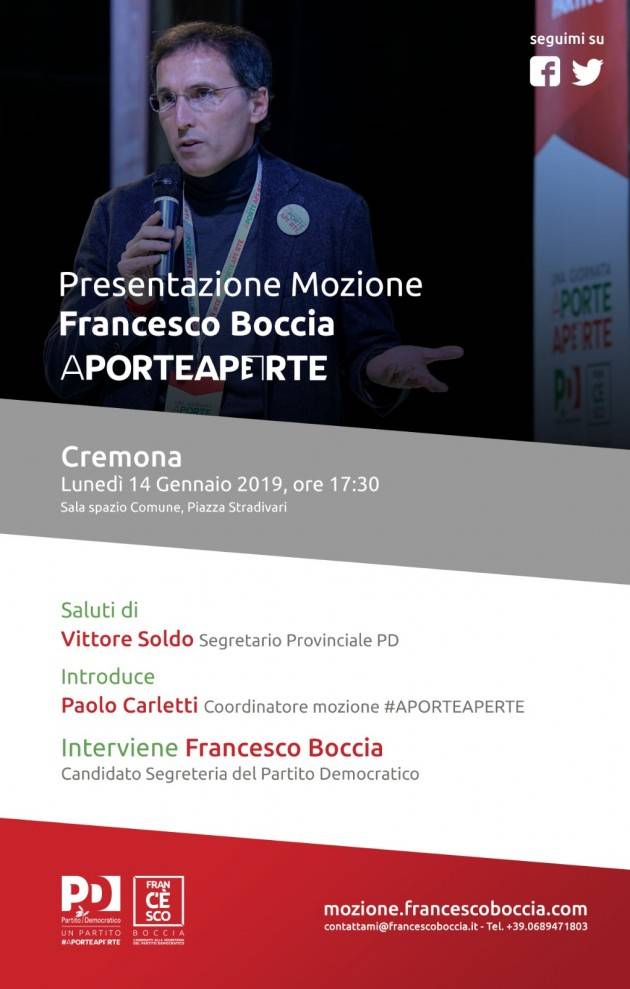 Congresso Nazionale PD : Francesco Boccia a Cremona  il 15 gennaio