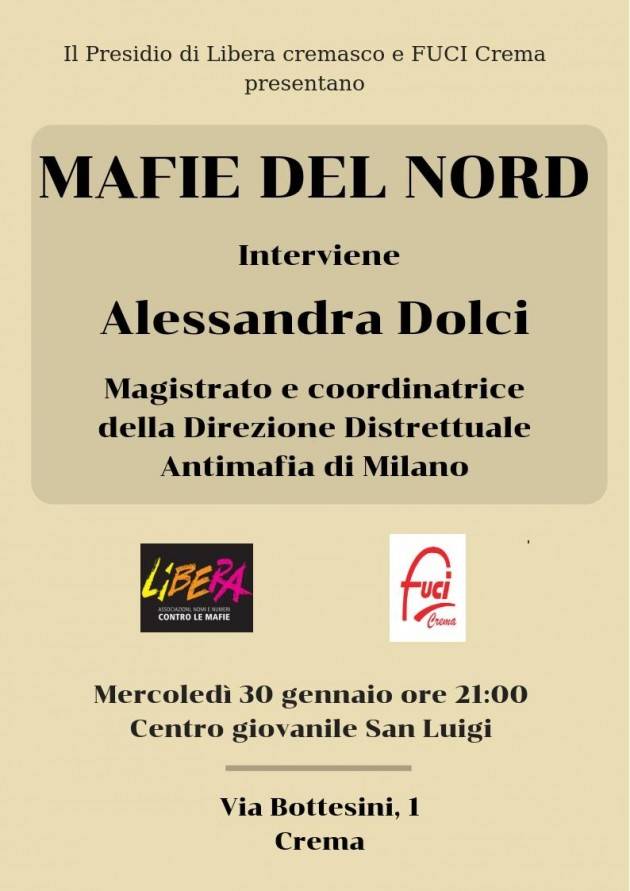 Crema Incontro con il magistrato Alessandra Dolci  il 30 gennaio  