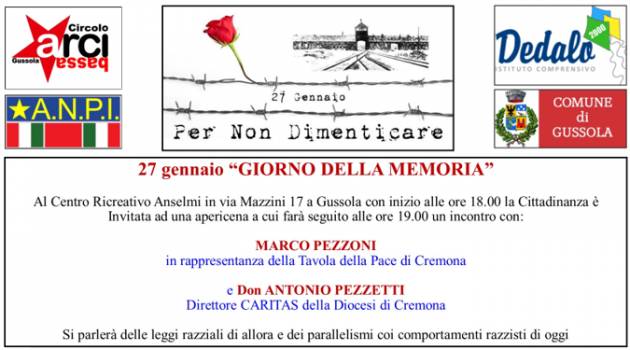 Gussola ricorda  Domenica 27 gennaio la Giornata della memoria