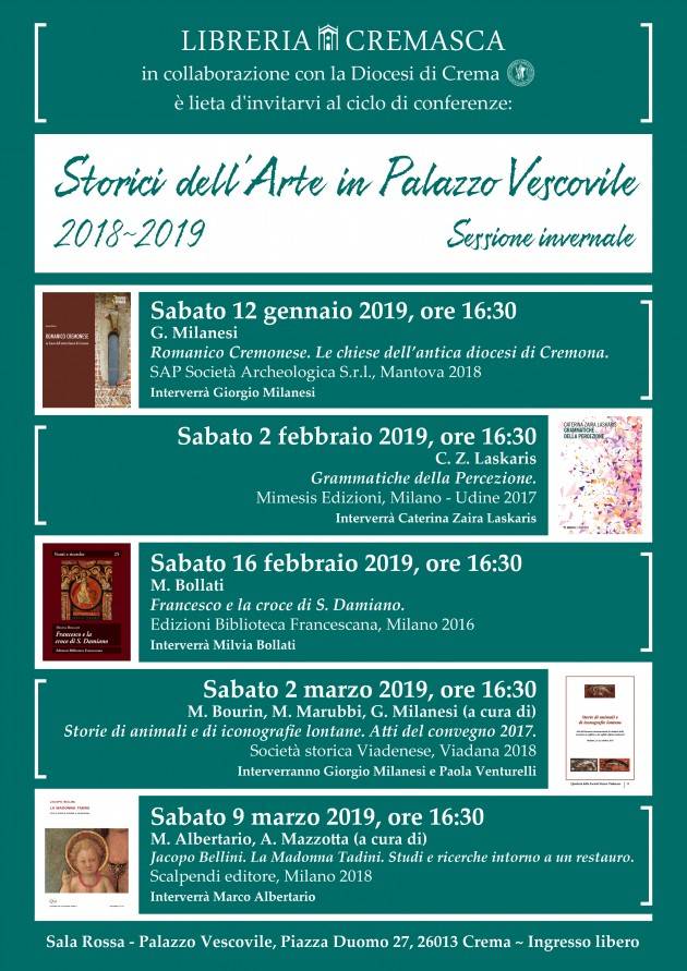 Crema secondo appuntamento della rassegna ‘Storici dell'arte in Palazzo Vescovile’ Evento 2 febbraio
