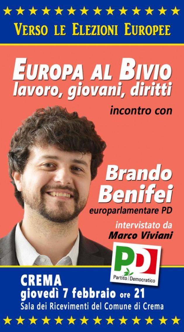 Verso le elezioni europee Brando Benifei (Pd) a Crema il 7 febbraio 2019