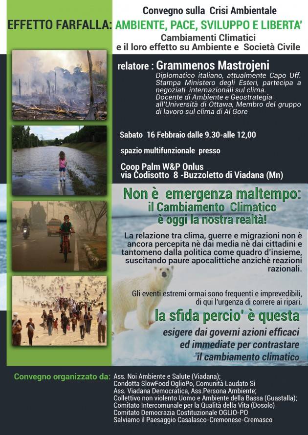 Buzzoletto di Viadana Evento 16 febbraio  con Grammenos Mastrojeni sui cambiamenti climatici