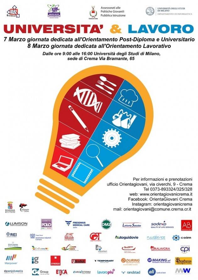 CREMA UNIVERSITA’ & LAVORO il 7 ed 8 MARZO GIORNATA DEDICATA ALL’ORIENTAMENTO