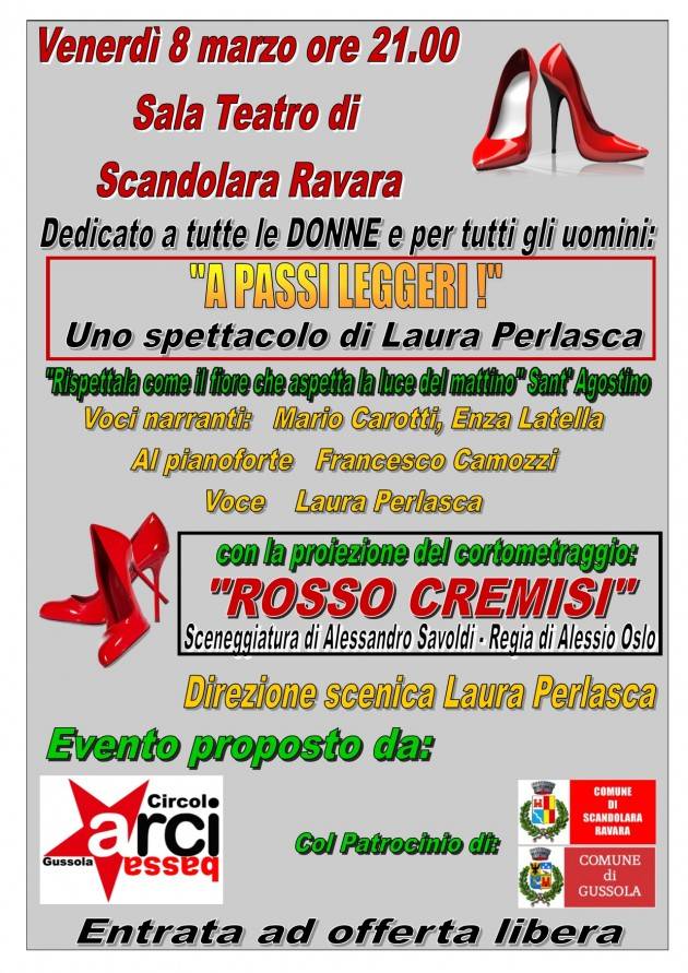 Arci Bassa organizza Festa della Donna Venerdi 8 marzo a Scandolara Ravara